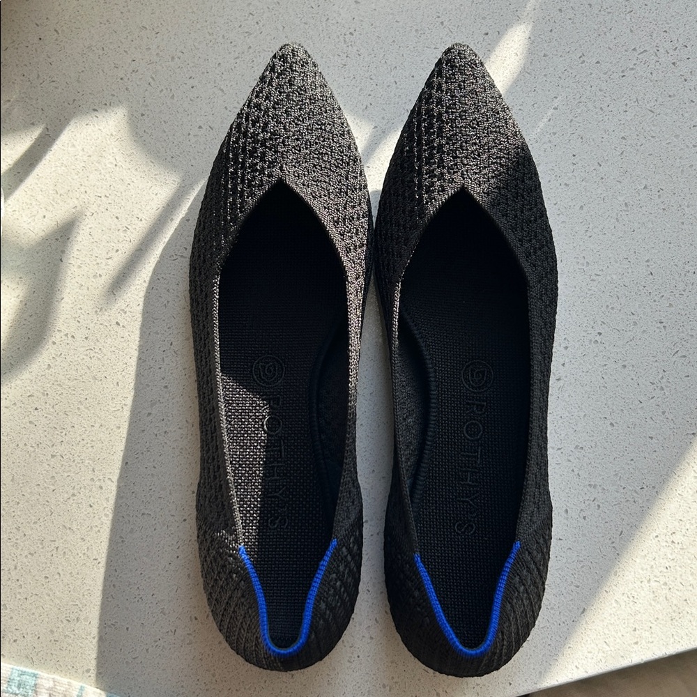 Rothy's black knit-look pointed flats